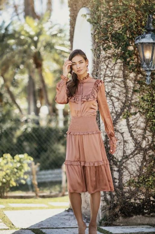 LEVEL RUFFLE SATIN SET