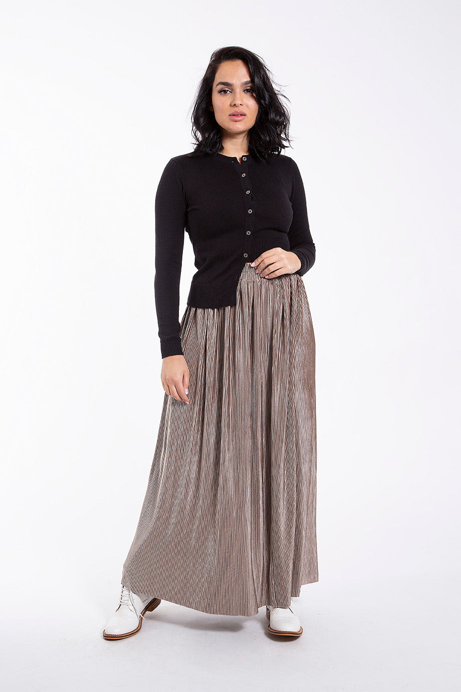 MONN MICRO PLEAT VELOUR SKIRT