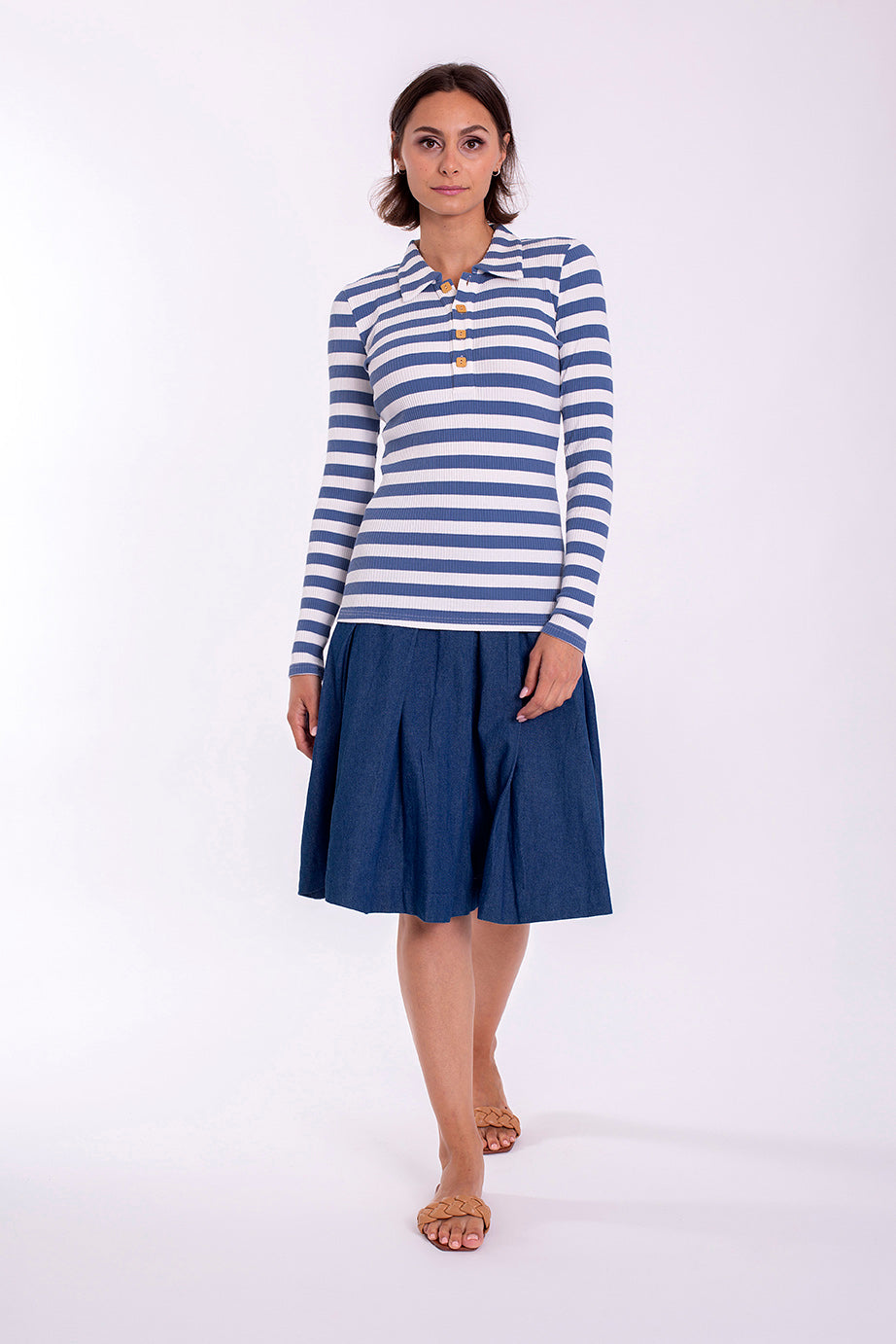 MONN PLEATED DENIM SKIRT
