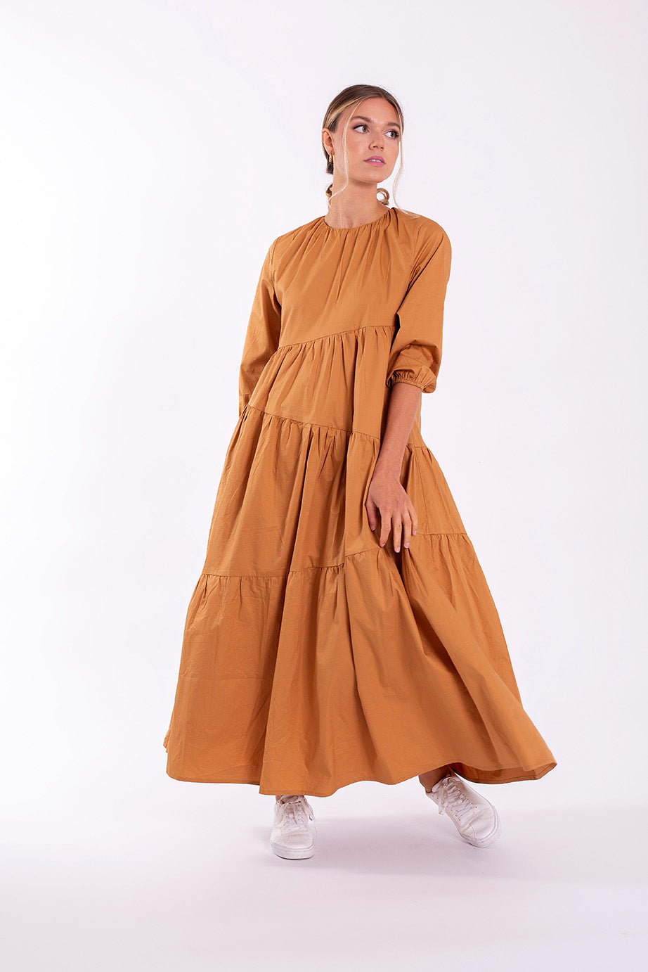 MONN ASYMMETRIC TIERED MIDI DRESS