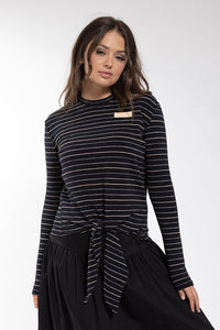 MONN Raised Striped Tie Front Tee