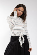 MONN Raised Striped Tie Front Tee