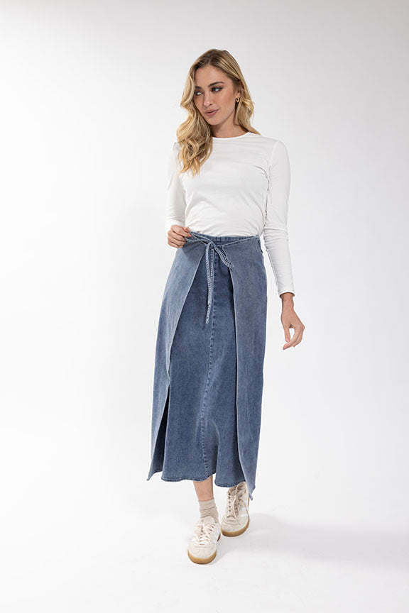 MONN Tie Panel Denim Skirt