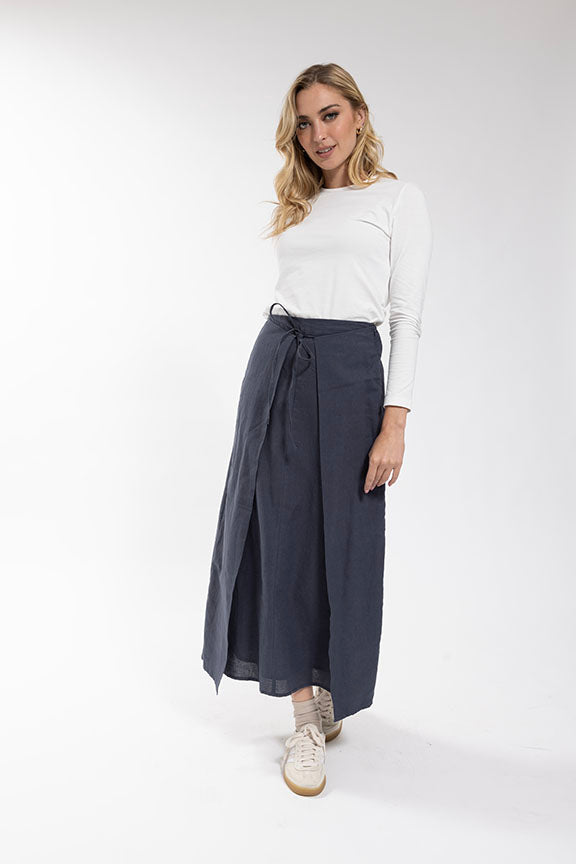 MONN Tie Panel Linen Skirt