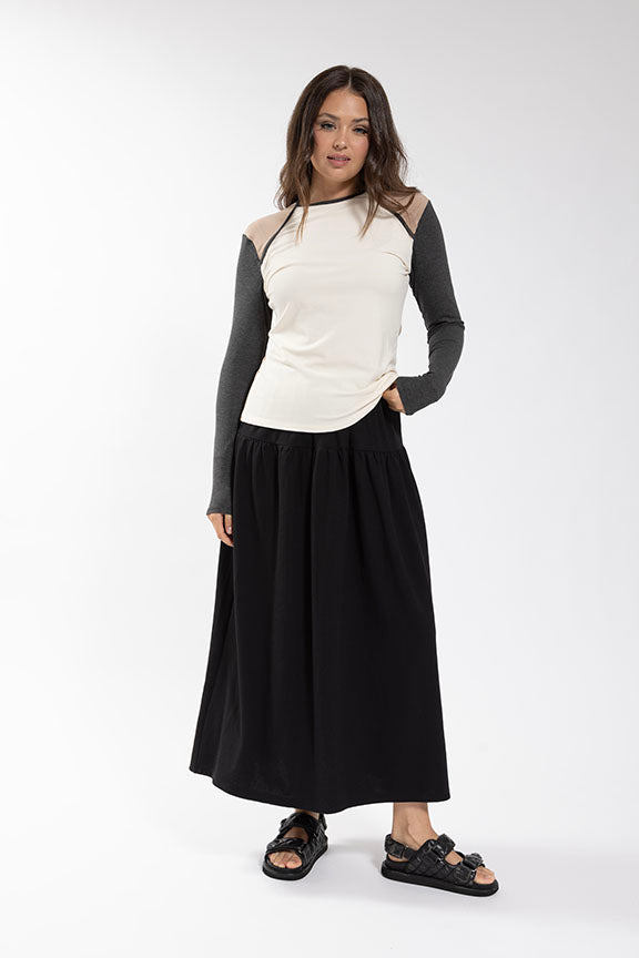 MONN Textured Yoke Detail Skirt