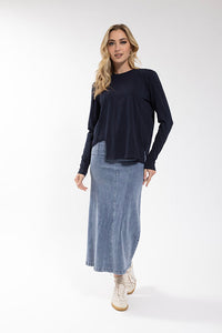 MONN Stretch Denim A-Line Skirt