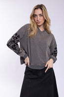 Monn Velvet Floral Print Sweatshirt