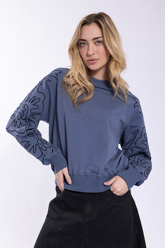 Monn Emroidered Floral Sleeve Sweatshirt