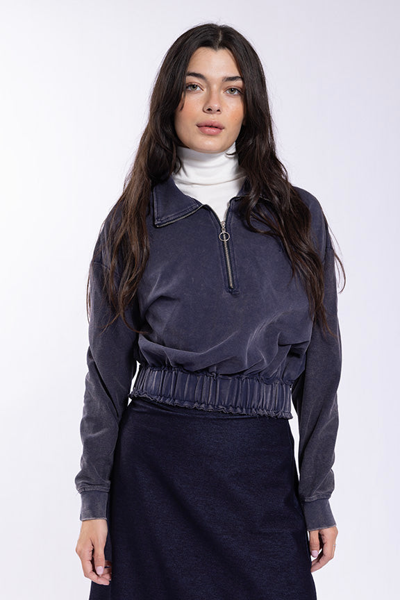Monn Elastic Bottom Quarter Zip Sweatshirt