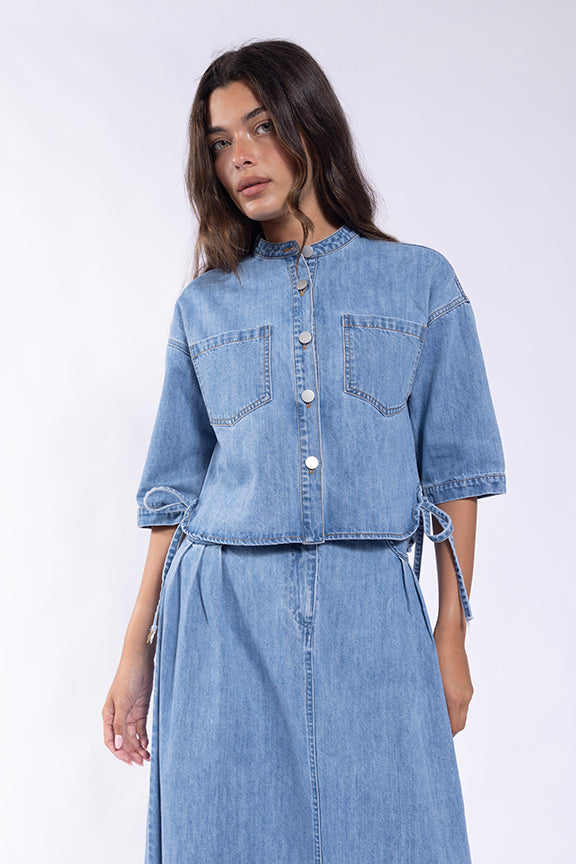 MONN Denim Side Tie Top