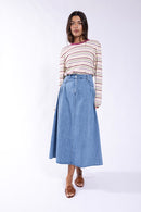 MONN PLEATED POCKET DENIM SKIRT