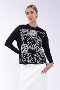 MONN Embroidered Flower Grid Tee