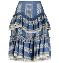 ELLIE MAKIR DENIM EMBROIDERED TIERED SKIRT