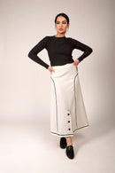 MAPLE & CLIFF CONTRAST PIPED MIDI SKIRT