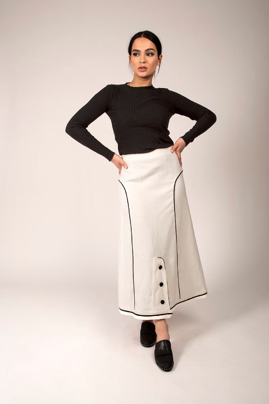 MAPLE & CLIFF CONTRAST PIPED MIDI SKIRT