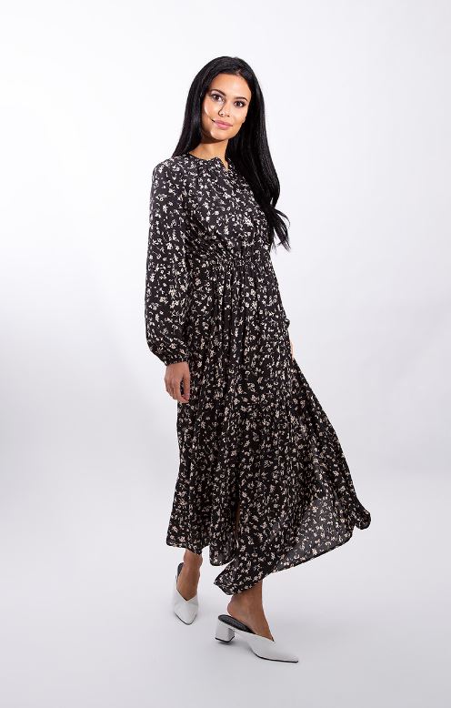 MAPLE & CLIFF FLORAL ASYMMETRIC MAXI DRESS