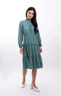MAPLE & CLIFF RUFFLED TIERED SMOCK NECK DRESS