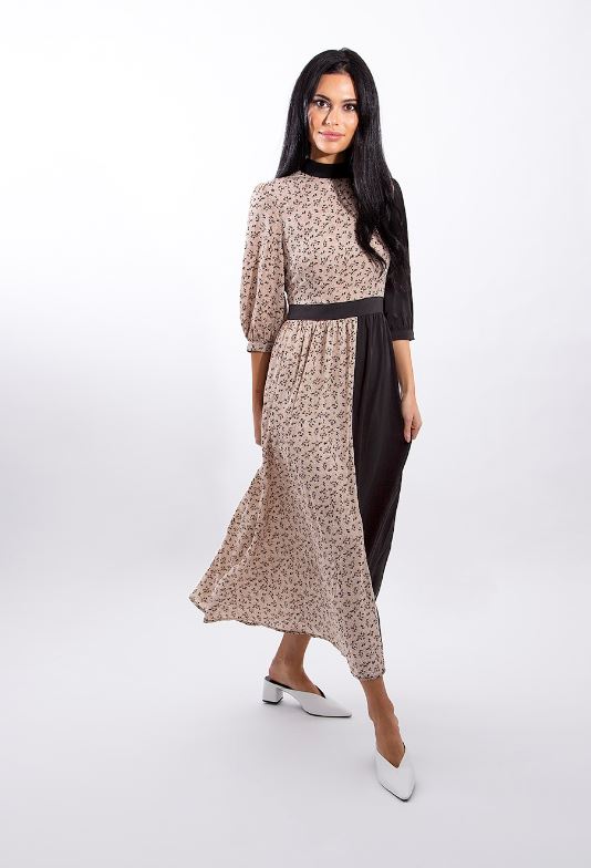 MAPLE & CLIFF COMBO FABRIC MIDI DRESS
