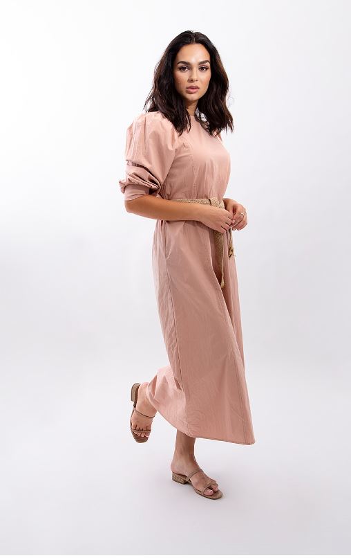 MAPLE & CLIFF PLEATED SHOULDER MIDI DRESS