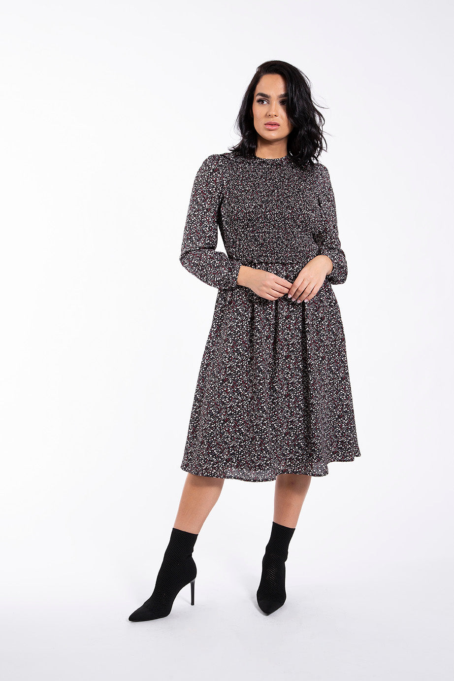 MAPLE & CLIFF SMOCKED WAISTED SHIRTDRESS