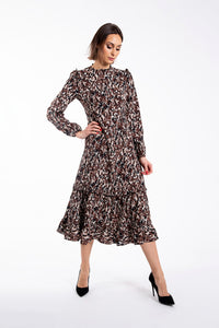 MAPLE & CLIFF DROP RUFFLE BOTTOM PRINTED DRESS