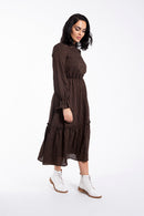 MAPLE & CLIFF STRIPED DROP RUFFLE BOTTOM DRESS