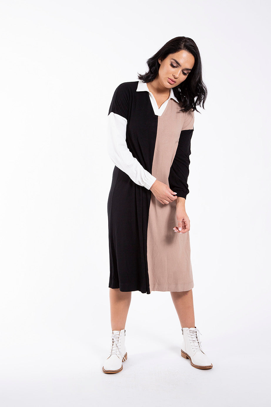 MAPLE & CLIFF COMBO FABRIC SWEATSHIRT DRESS
