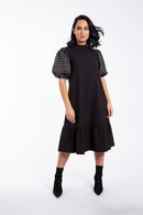 MAPLE & CLIFF PUFF SLEEVE RUFFLE BOTTOM DRESS