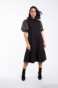 MAPLE & CLIFF PUFF SLEEVE RUFFLE BOTTOM DRESS