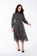 MAPLE & CLIFF FIT N FLARE MICRO LEAF PRINT DRESS