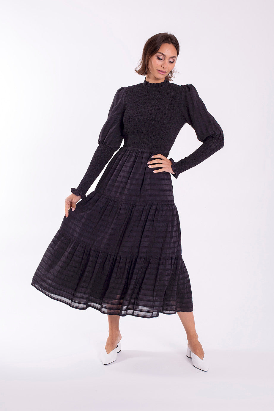 MAPLE & CLIFF TEXTURED SMOCKED DRESS