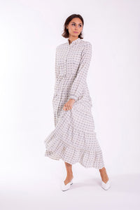 MAPLE & CLIFF PRINTED TIERED SHIRTDRESS