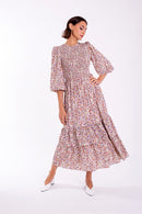 MAPLE & CLIFF SMOCKED FLORAL DRESS