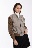 MAPLE & CLIFF PLAID AND LEATHER COMBO BOMBER