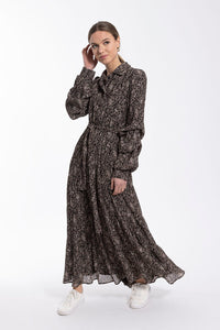 MAPLE & CLIFF SLEEVE DETAIL FLORAL MIDI DRESS