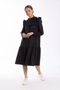 MAPLE & CLIFF PLEAT SHOULDER DETAIL DRESS