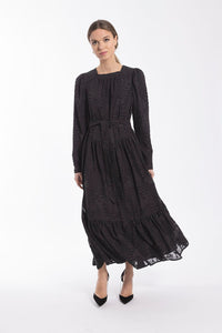MAPLE & CLIFF TEXTURED FLORAL MIDI DRESS