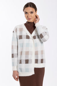 MAPLE & CLIFF FUZZY PLAID CARDI