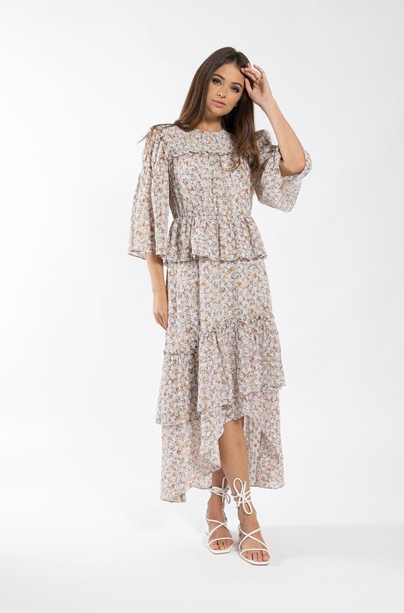 MAPLE & CLIFF EYELET FLORAL LAYERED DRESS