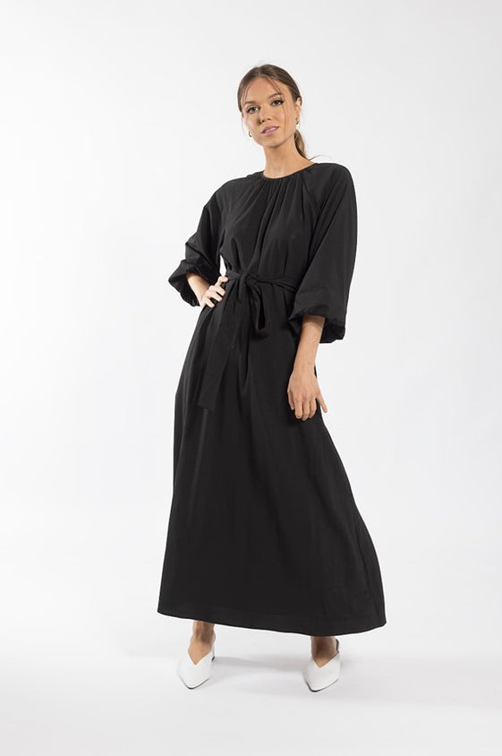 MAPLE & CLIFF BALLOON SLEEVE BELTED DRESS
