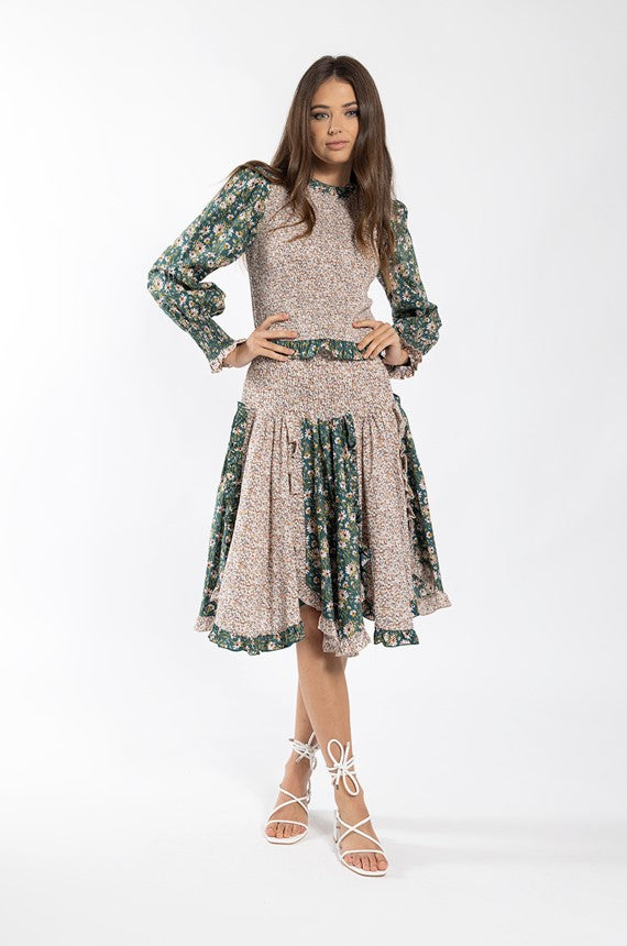 MAPLE & CLIFF FLORAL SMOCKED COMBO SKIRT