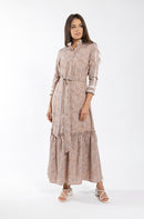 MAPLE & CLIFF FLORAL DROP RUFFLE MAXI DRESS