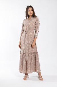 MAPLE & CLIFF FLORAL DROP RUFFLE MAXI DRESS