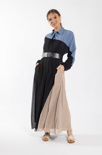 MAPLE & CLIFF COLORBLOCK TEXTURED SHIRT DRESS