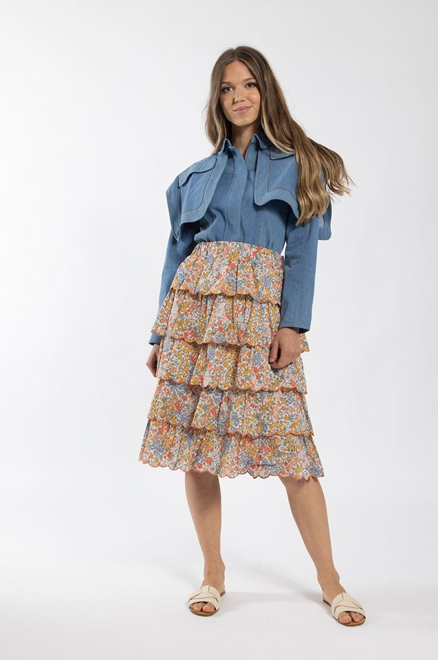 MAPLE & CLIFF FLORAL SCALLOPED LAYERED SKIRT