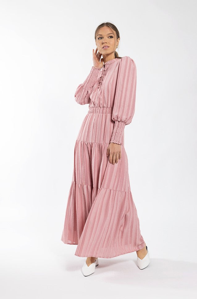 MAPLE & CLIFF TEXTURE STRIPED TIERED DRESS