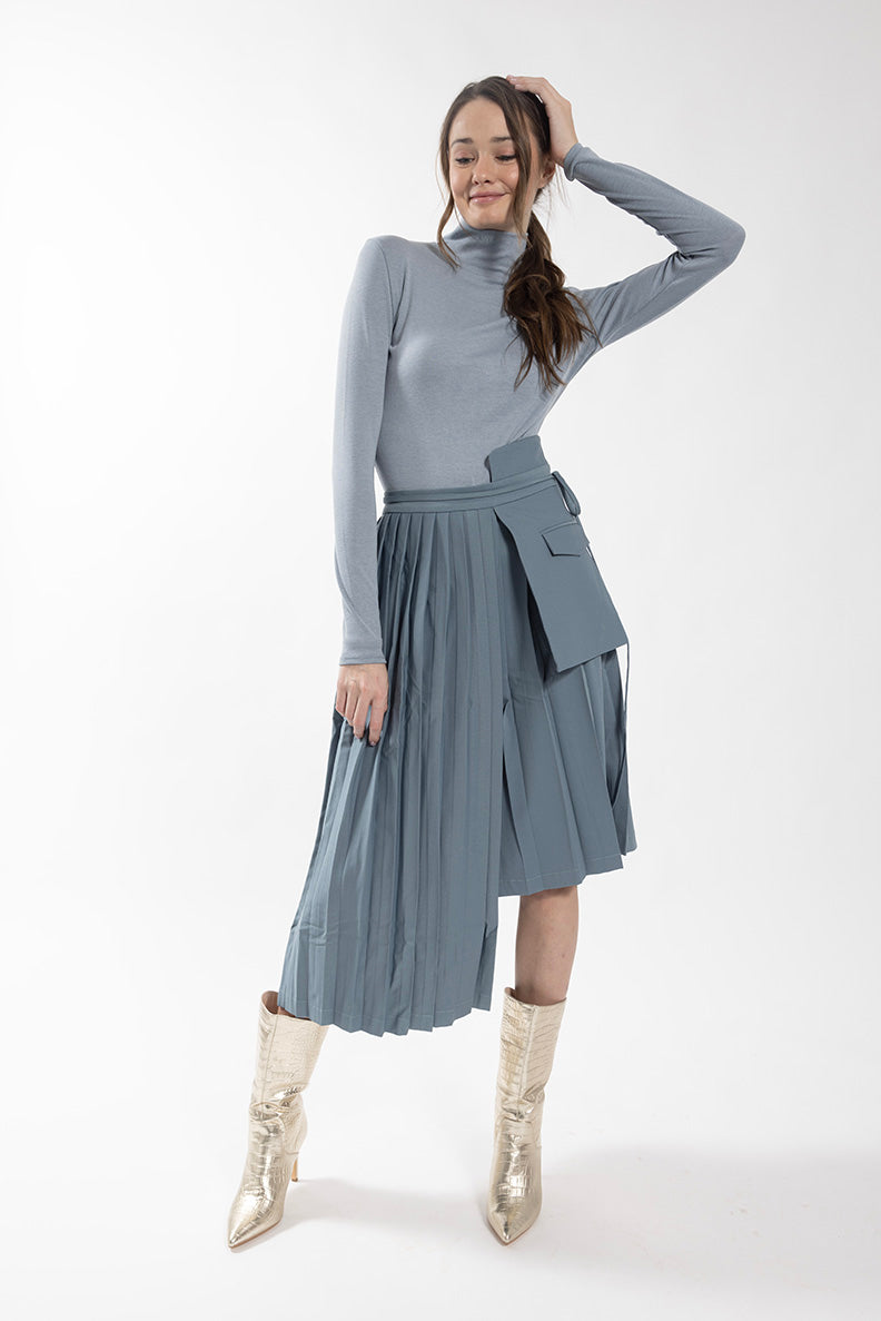 MAPLE & CLIFF ASYMMETRICAL PLEATED OVERLAY SKIRT