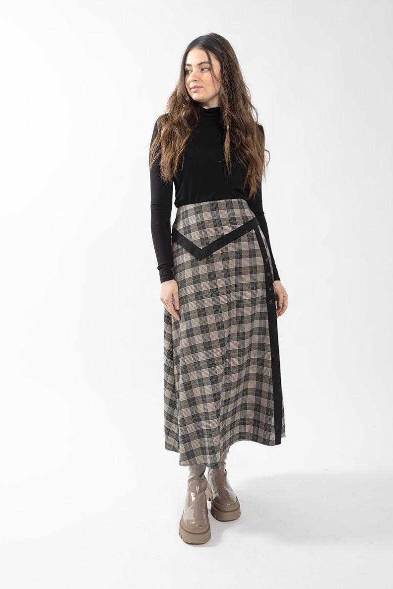 MAPLE & CLIFF PLAID CONTRAST TRIM SKIRT