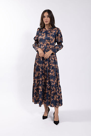 MAPLE & CLIFF Elastic Sleeve Detail Printed Dress