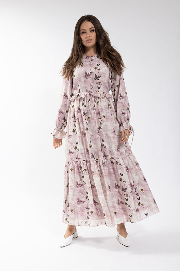 MAPLE & CLIFF Butterfly Ruffle Waist Dress